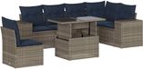 vidaXL 7-delige dining loungeset met kussens grijs polyrotan