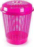 Plasticforte Panier à linge avec couvercle - 50 litres - Rose - Rond - Plastique