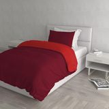 Italian Bed Linen Dekbedovertrek Set met Doubleface Effen Kleur Tas Sheet en Kussensloop, 100% Katoen, Bordeaux/Rood, enkel