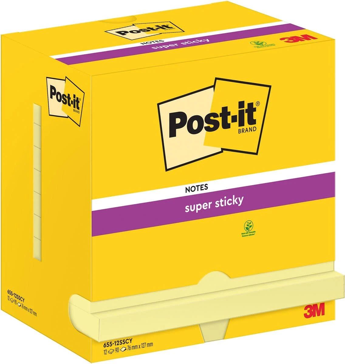 3M Post-it Super Sticky Notes - Geel - 76 x 127 mm (12 stuks)
