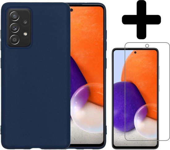 LUQ - Samsung Galaxy A72 Hoesje - Siliconen Case - Donkerblauw - Met Screenprotector