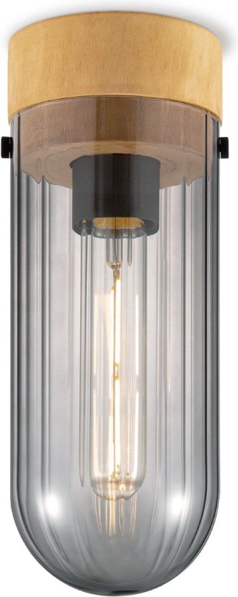 Home Sweet Home Plafondlamp Capri - klein - B 10 x H 26 cm - hout/smoke glas