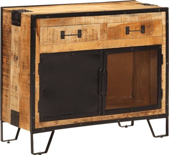 vidaXL Dressoir 80x31x66 cm massief ruw mangohout en metaal