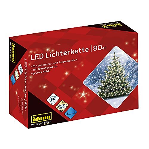 Idena 8325058 LED-lichtketting met 80 LEDs, in Warm Wit, 8 uur timerfunctie, Binnen en Buiten, ca. 15,9 m Lang