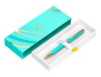 BELIUS Balpen Aqua, aluminium, Turks en goudkleurig, blauwe inkt, designbox