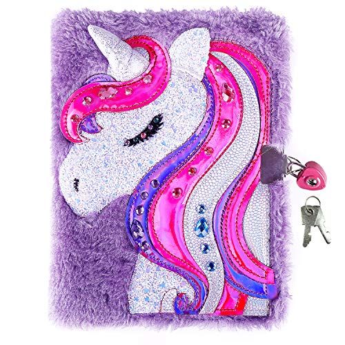 PinkSheep PinkSheep Eenhoorn dagboek voor meisjes met slot en sleutels, eenhoorn dagboek, magische eenhoorn notitieboekje voor kinderen, pluche geheime dagboek bekleed notitieboekje 300 pagina's voor schrijven en tekenen, eenhoorngeschenken voor meisjes