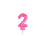 Homéa Birthday Candle Glitter Number 2 H 7.5 cm Pink