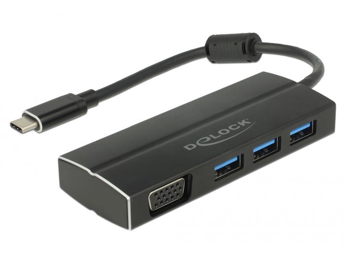 DeLOCK 63932 USB-C Docking Station - USB 3.2 Gen 1, 3x USB-A, Black