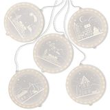 AmeliaHome LED venster decoratie acryl hanger fee lichten set van 5 USB sprookjesgordijn kerstdecoratie rond Christmas City