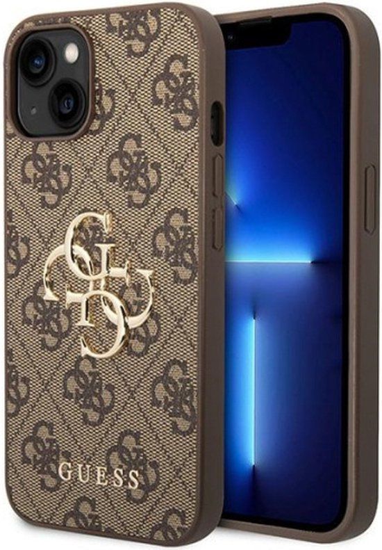 Guess 4G Metal Logo Backcover - Bruin - Geschikt voor iPhone 15