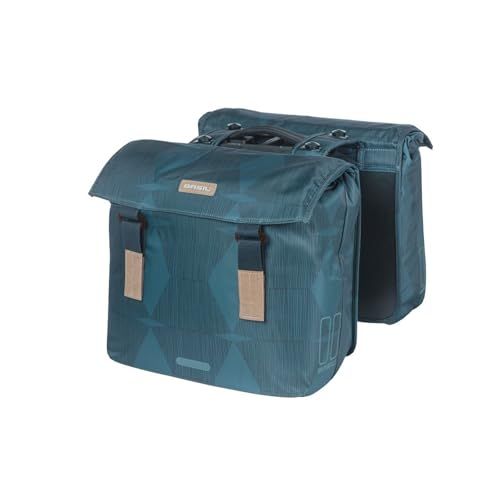 Basil Elegance Dubbele Fietstas - 40-49L - Estate Blue - Waterafstotend - Gerecycled PET - Met MIK Adapterplaat - Duurzaam & Stijlvol