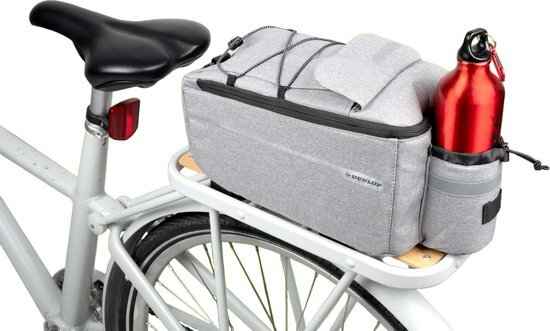 Dunlop koeltas voor bagagedrager fiets - 7 liter - fietstas - incl. extra opbergvakken en flessenhouder - grijs