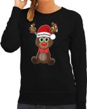 Bellatio Decorations Foute Kersttrui / sweater voor dames - Merry Christmas - grijs - kerst rendier L