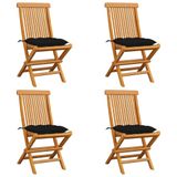 VidaXL Chaise de jardin Assise capitonnée Teck Noir 4 pièces