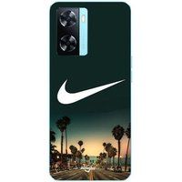 Maniacase Hoesje Oppo A57s 4G nike logo achtergrond Californië palmbomen bij nacht