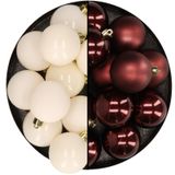 Merkloos / Sans marque Kunststof kerstballen van dia 6 cm - 24x stuks - wol wit -en - mahonie bruin - kerstversiering