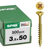 SPAX Universele schroef, 3,5 x 50 mm, 500 stuks, Deeldraad, Verzonken kop, Kruiskop Z2, 4CUT, YELLOX - 0291020350505
