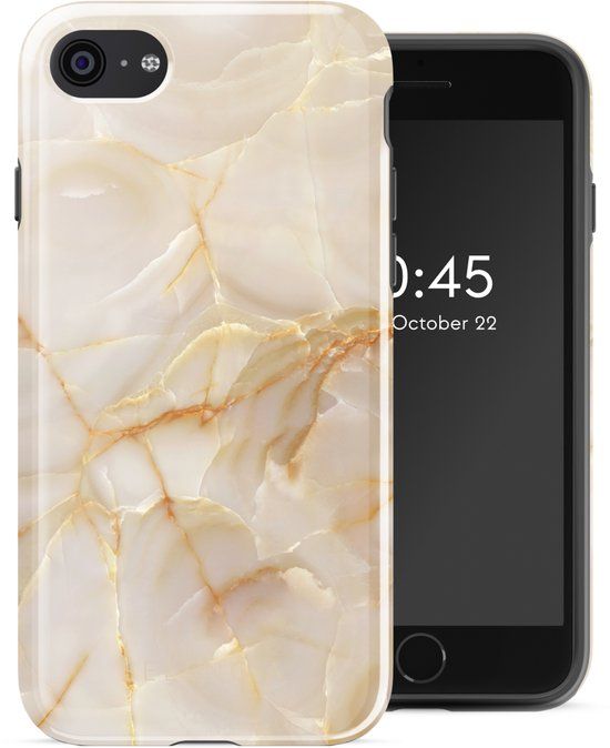 Selencia Hoesje - Geschikt voor Apple iPhone SE (2022) / SE (2020) / 8 / 7 / 6s / 6 - Backcover - Golden Beige Marble