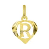 Lucardi Dames alfabet hanger hart - Letter R - 9 Karaat Geelgoud