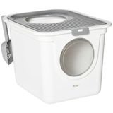 PawHut Kattenbak met Deksel Schepje voor Katten 44x55x39 cm Grijs+Wit
