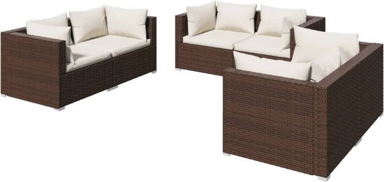 vidaXL 6-delige Loungeset met kussens poly rattan bruin