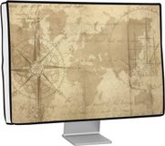 kwmobile stoffen beschermhoes voor monitor - geschikt voor 27-28" Monitor - Afdekhoes van linnen - In bruin / lichtbruin Vintage Travel design