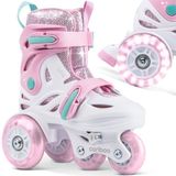 Cariboo Ballerina Inline Skates for Girls - Pink Mint - Adjustable Size (31-34) with LED Wheels