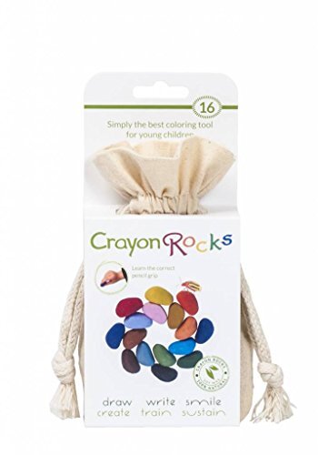 Crayon Rocks – niet-giftige kinderwaxstiften met motorstimulerende werking – langdurige veelkleurige kleurpotloden in een mosselin-tas – 16 kleuren – voor het tekenen op papier en stof