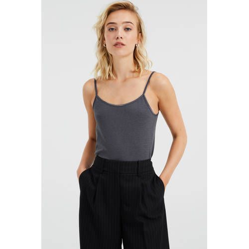 WE Fashion gemêleerde spaghettitop grijs