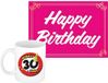 Bellatio Decorations Verjaardag cadeau koffiemok thema 30 jaar - voor een vrouw - hoera - met knalroze Happy Birthday wenskaart - A5 formaat