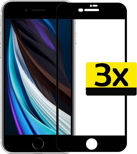 LUQ Screenprotector iPhone SE (2020) - Full Cover - 3 stuks - Glas - Blue filter