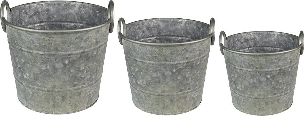 Clayre & Eef Planthouder Ø 32x25 cm Grijs Metaal Rond Bloempot Decoratie Pot