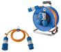 Enrouleur de câble de camping, 25 mètres, connexion CEE + câble d'extension de 1,5 mètre, IP44, orange