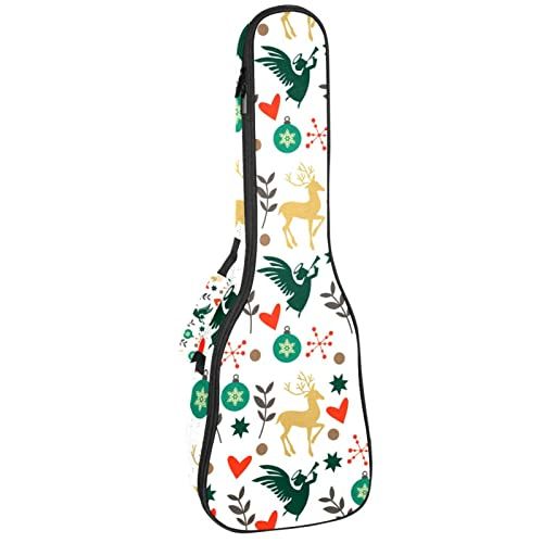 Mersov Tenor Ukulele Gigbag Waterdichte Ukelele Case Gewatteerde Rugzak, Geweldig voor Sopraan Concert (21/23/24") Kleurrijke Kerst Hartjes Herten Engelen