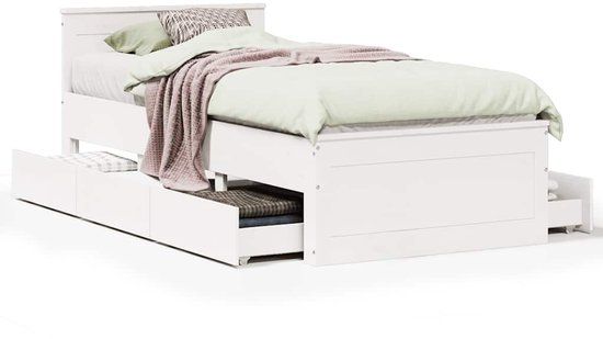 vidaXL Bedframe met hoofdbord zonder matras grenenhout wit 90x190 cm