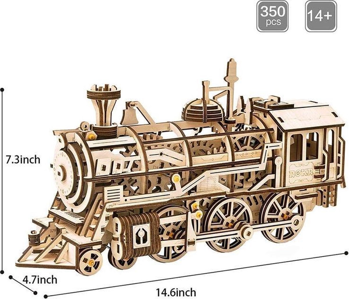 ROKR Houten 3D puzzel voor volwassenen | Locomotief | mechanisch, beweegt op veeraandrijving | Vrije tijd | Ontspanning | Tot rust komen | Robotime | Model bouwpakket