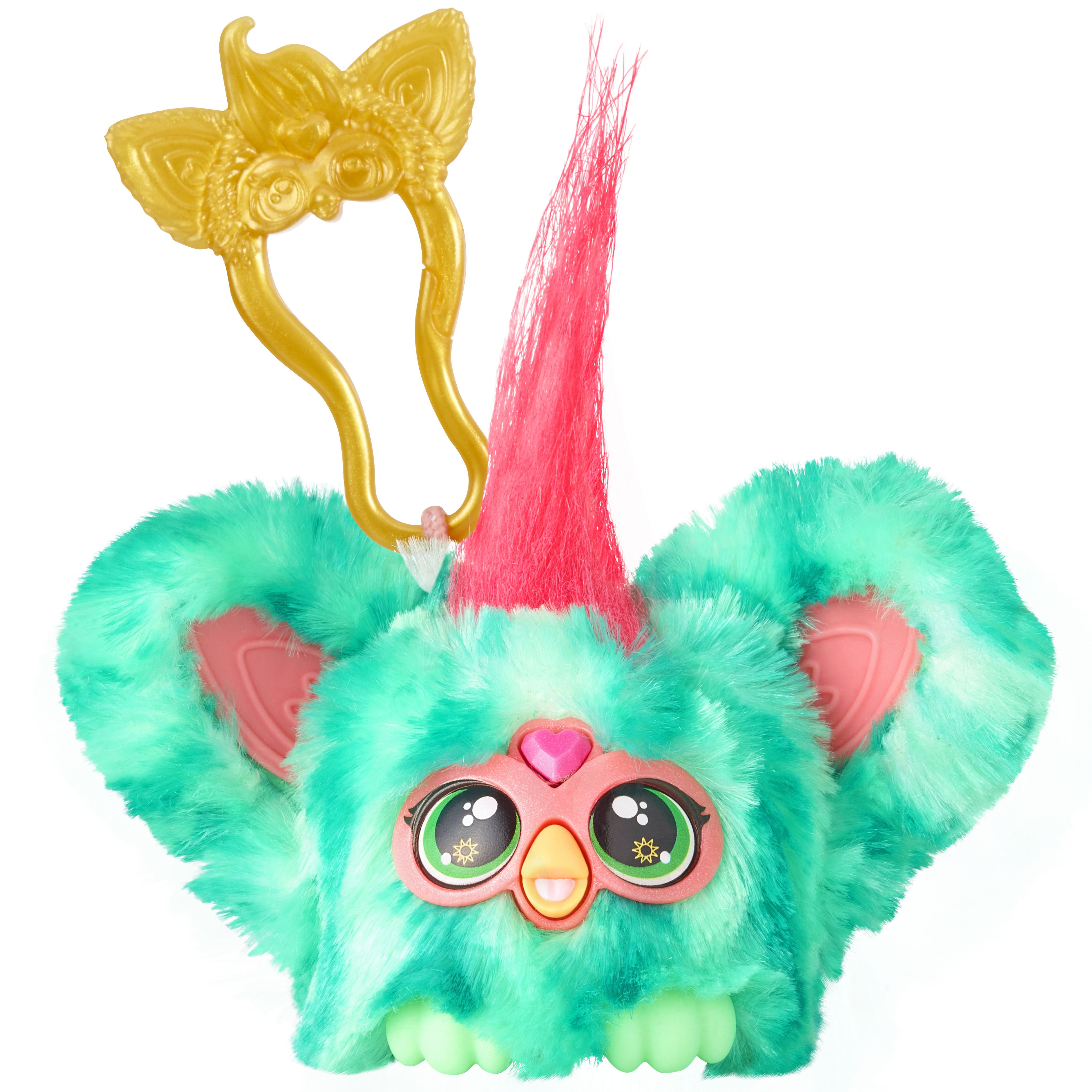 Furby Furblets Mello-Nee - Cartoon Character Plush Toy with Sound and Carabiner Clip - Green/Pink - Ages 6+