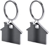Merkloos / Sans marque Sleutelhanger met klein huisje - 2x - wit/grijs - metaal - 4 x 3.8 cm - eigen huis/nieuw huis - huissleutels