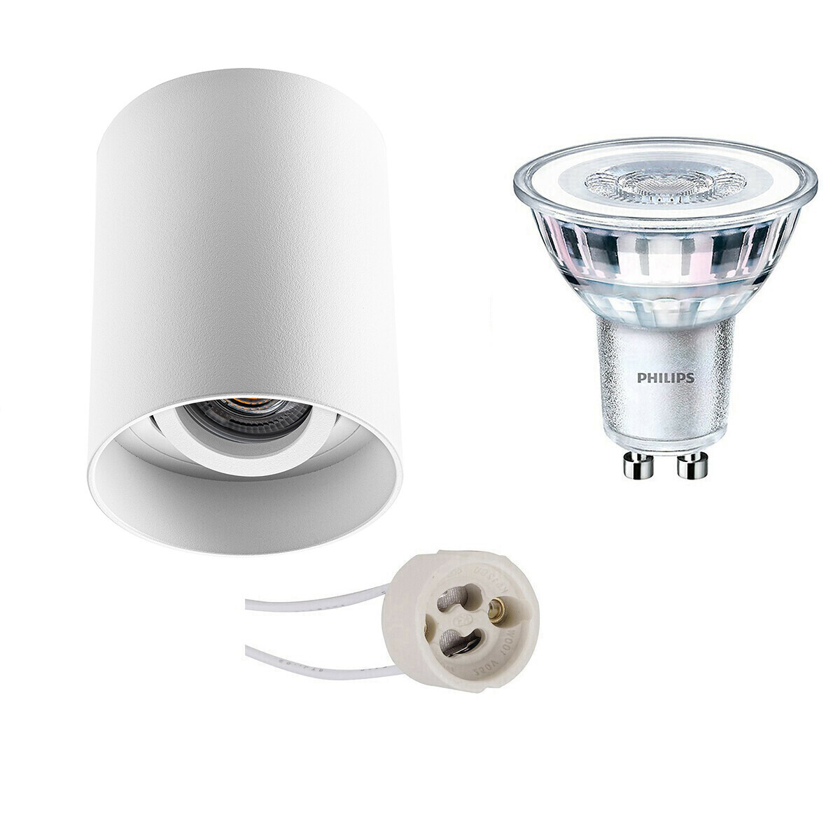 BES LED Opbouwspot Set - Pragmi Luxina Pro - GU10 Fitting - Opbouw Rond - Mat Wit - Verdiept - Kantelbaar - Ø90mm - Philips - CorePro 840 36D - 4W - Natuurlijk Wit 4000K - Dimbaar