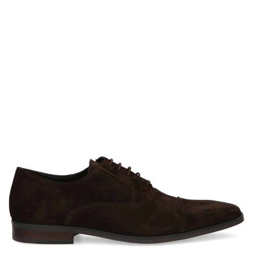 Manfield Heren Donkerbruine suède veterschoenen Maat 44