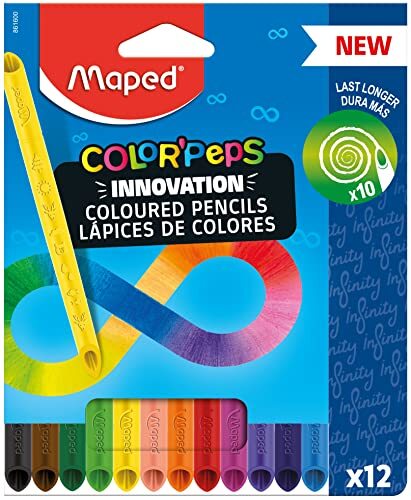Maped - Innovatieve kleurpotloden COLOR'PEPS Infinity - 100% gekleurde vulling - geen slijpen nodig - 100% bruikbaar - zacht en zeer aangenaam op het papier - 12 stuks
