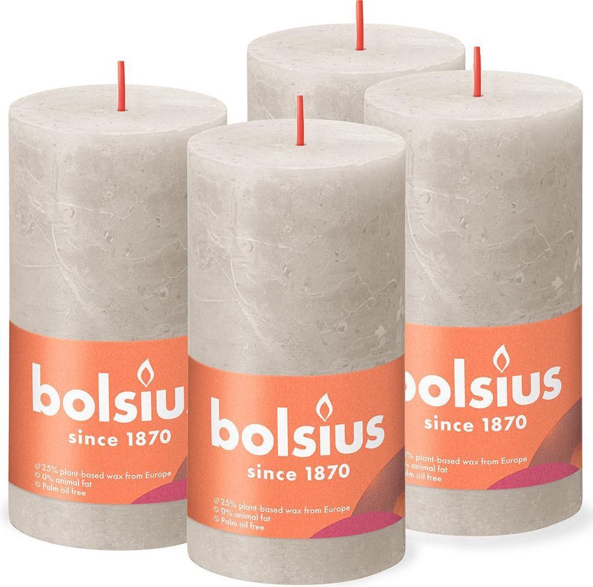 Bolsius - Rustieke Kaars - Licht Grijs - 13cm - 4 stuks