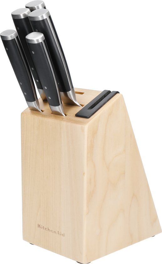 KitchenAid Messenset, 5-delig, Japans RVS, Berkenhouten Blok
