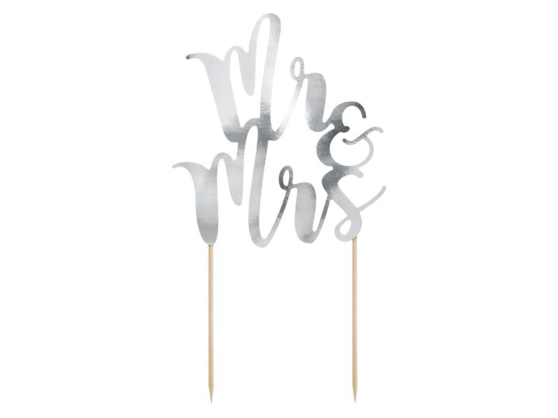 Partydeco Mr & Mrs - Taart Topper - Zilver