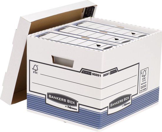Archiefopbergdozen BANKERS BOX - FSC gerecycled karton - B 335 x D 404 x H 292 mm - wit - grijs - 10 stuks