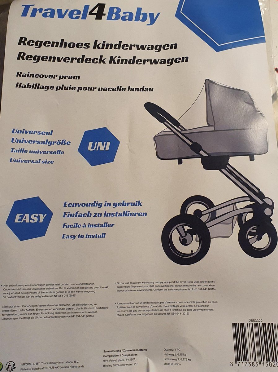 Travel4baby Regenhoes - Kinderwagen met Luifel - One Size - Eenvoudig in gebruik transparant