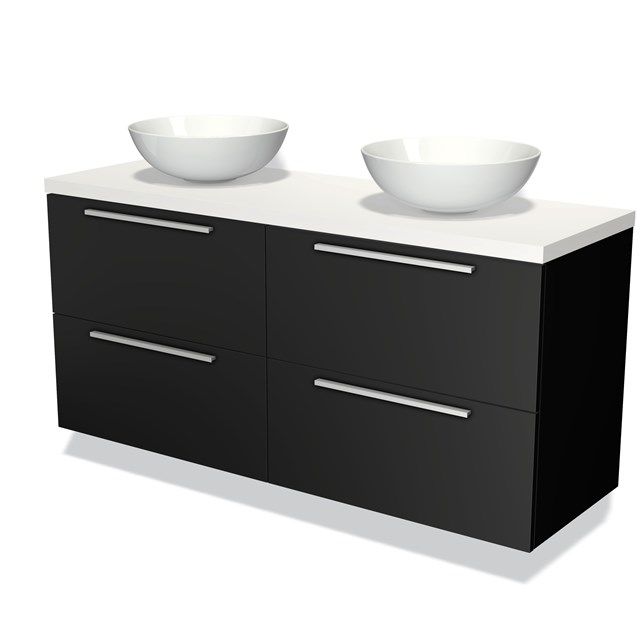 Maxaro Badkamermeubel voor Waskom 140cm Modulo Plato Mat Zwart 4 Lades Vlak Mat Wit Blad