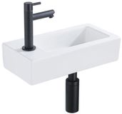 QeramiQ Fuente fonteinset – 37.5x18.5x9 cm – keramiek wit glans – kraangat links – mat zwarte kraan