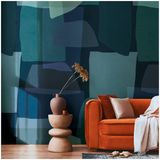 e-Delux GmbH Fotobehang Profhome 782061-GU Vliesbehang Glad Abstract Patroon Mat Bleu Petrol Vert Noir 1,59 m x 2,8 m