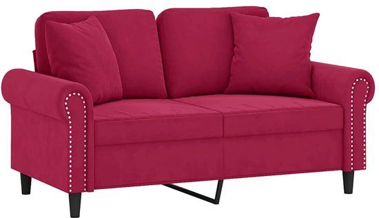 vidaXL Tweezitsbank met sierkussens 120 cm fluweel wijnrood